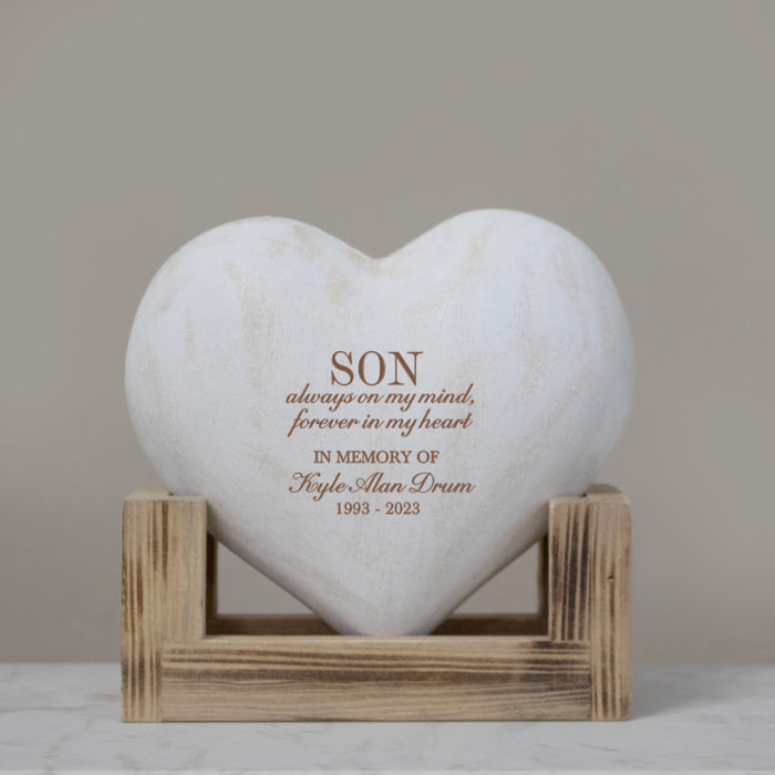 Personalized “Son Forever in My Heart” Memorial Wood Heart