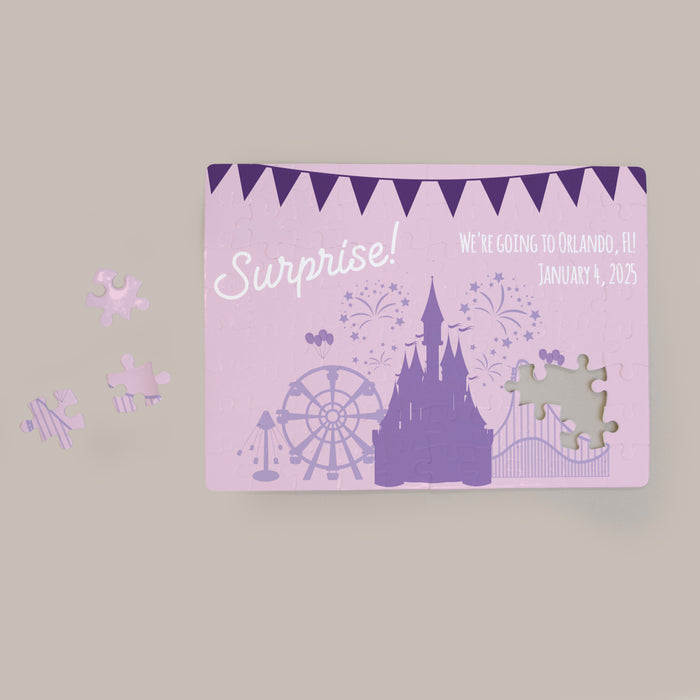 Personalized Amusement Park Vacation Announcement Puzzle