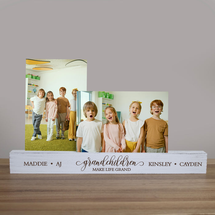 Personalized "Grandchildren Make Life Grand" Wooden Photo Bar