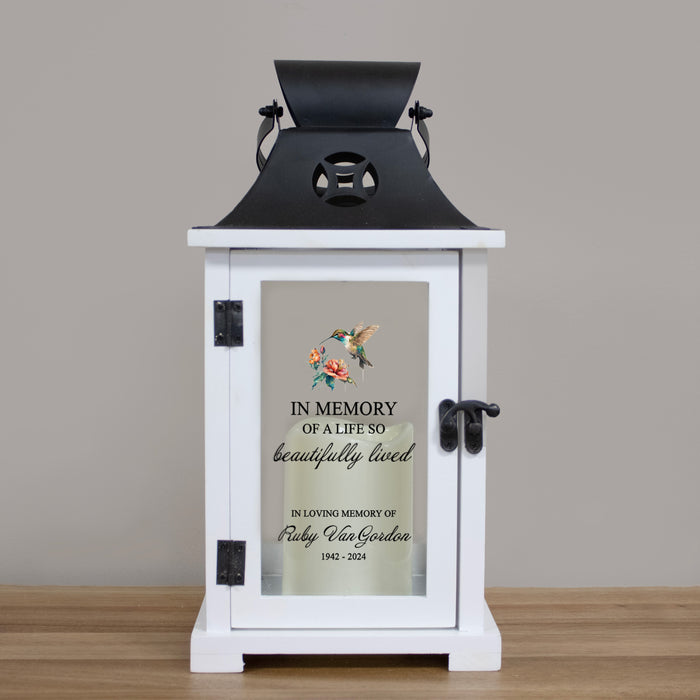 Personalized Hummingbird "Life So Beautifully Lived” Memorial Lantern