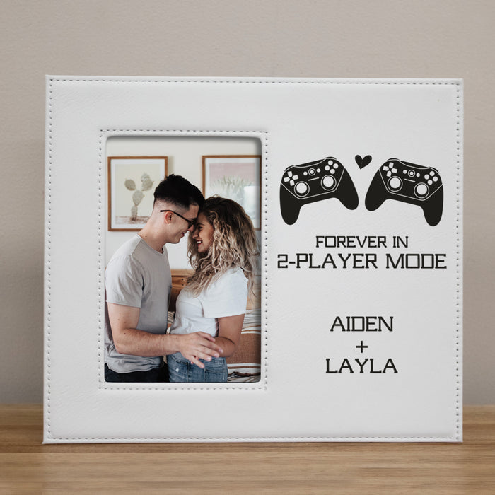 white engraved picture frame for gaming couple