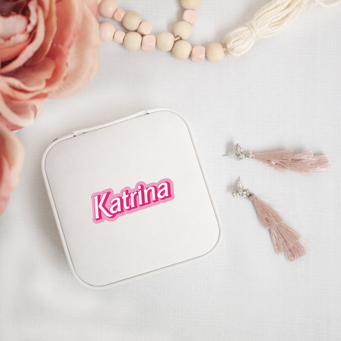Personalized Trendy Pink Name Travel Jewelry Box