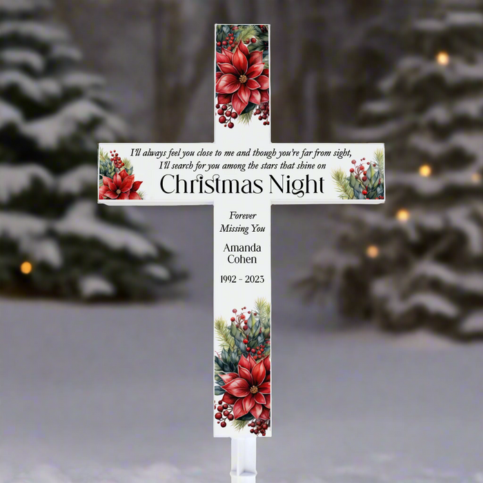 Personalized Christmas Memorial Solar Garden Stake Cross