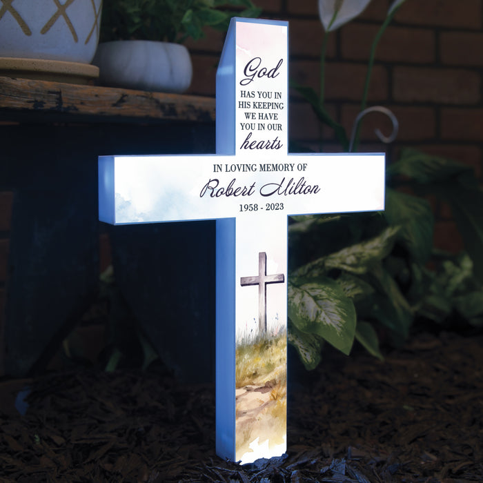 Personalized “God Has You” Religious Memorial Solar Cross