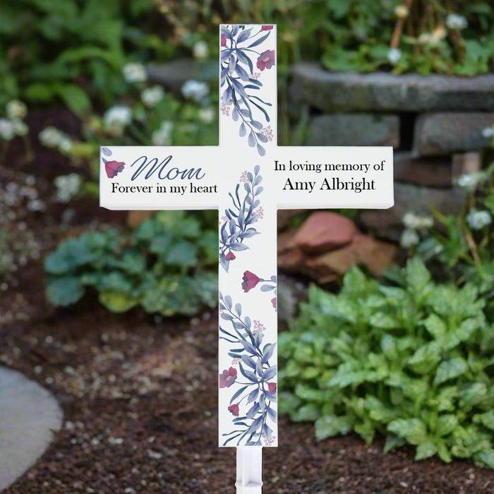 Personalized Mom Memorial Solar Garden Stake Cross