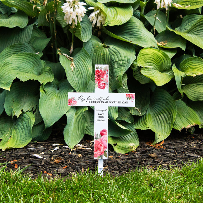 Personalized My Heart Aches Memorial Solar Cross Garden Stake