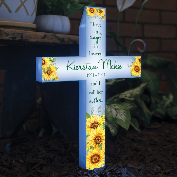 Personalized “Sister Angel in Heaven” Memorial Solar Cross