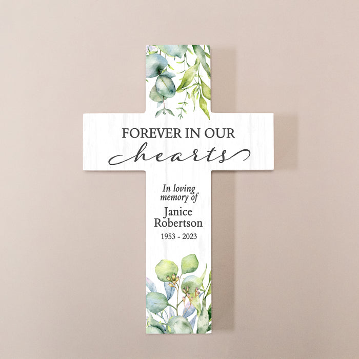Personalized Forever In Our Hearts Cross Wall Sign