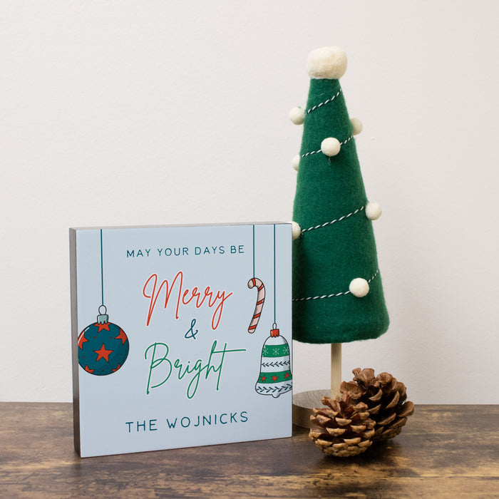 Personalized "Merry & Bright" Christmas Decor Sign