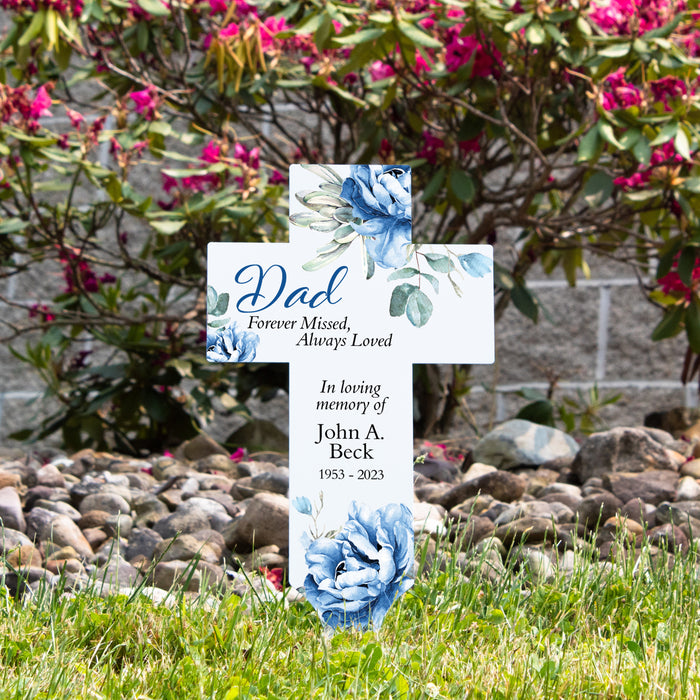 Personalized Dad Memorial Cross Garden Stake