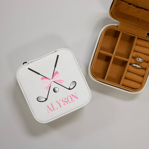 Personalized pink golf travel jewelry box