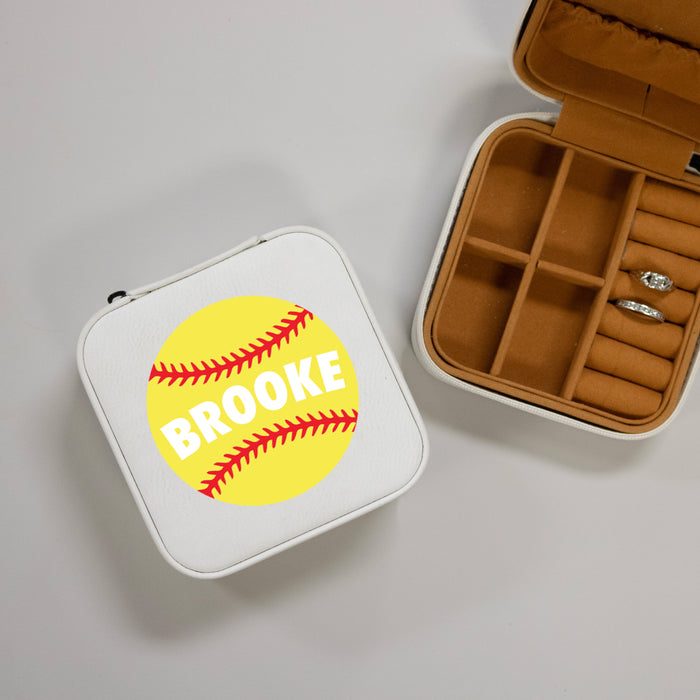 Personalized Softball Travel Jewelry Box