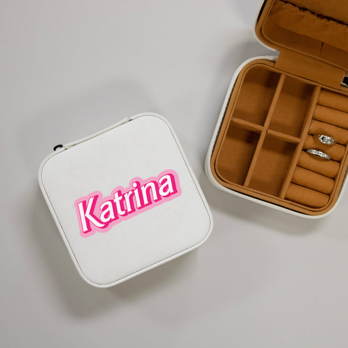 Personalized Trendy Pink Name Travel Jewelry Box