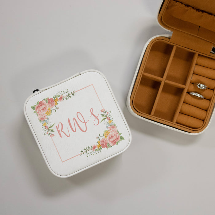 Personalized Floral Monogram Travel Jewelry Box