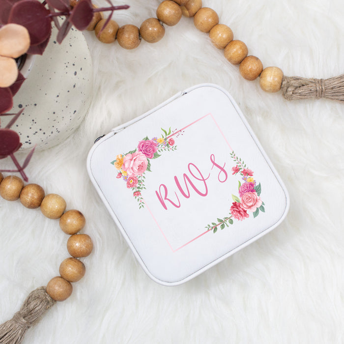 Personalized Floral Monogram Travel Jewelry Box