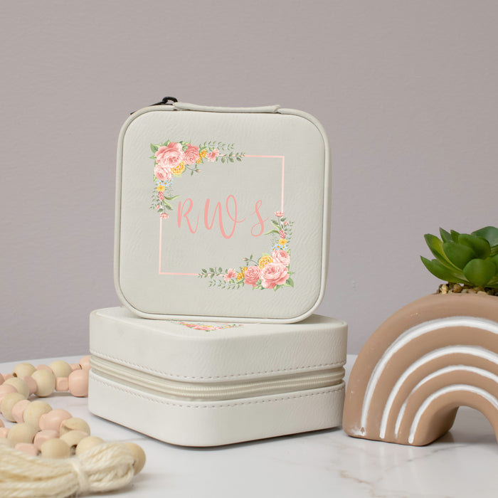 Personalized Floral Monogram Travel Jewelry Box