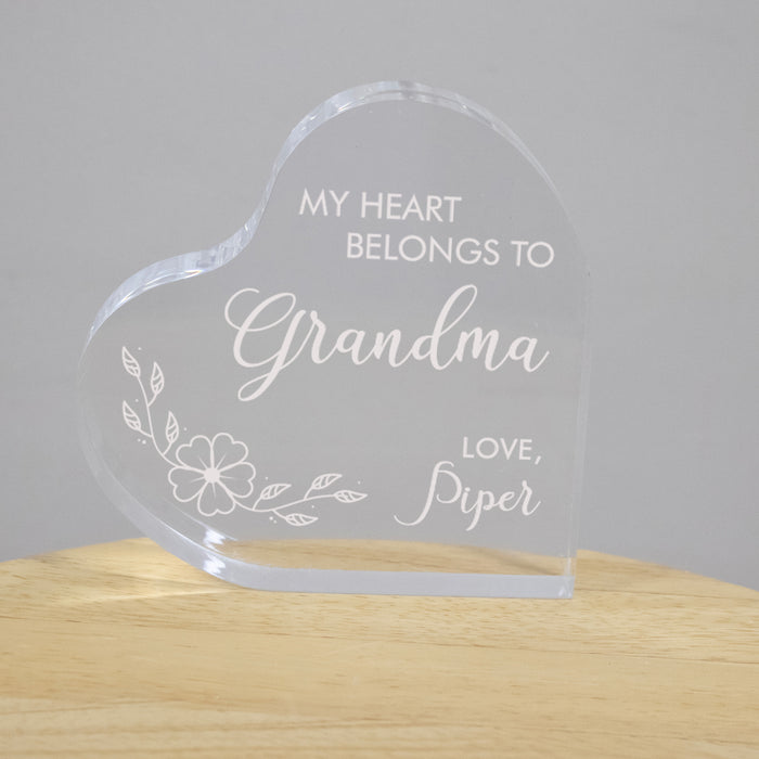 Personalized "My Heart Belongs to Grandma" Acrylic Heart