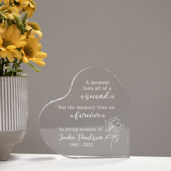 Personalized "Memory Lives on Forever" Memorial Acrylic Heart Gift