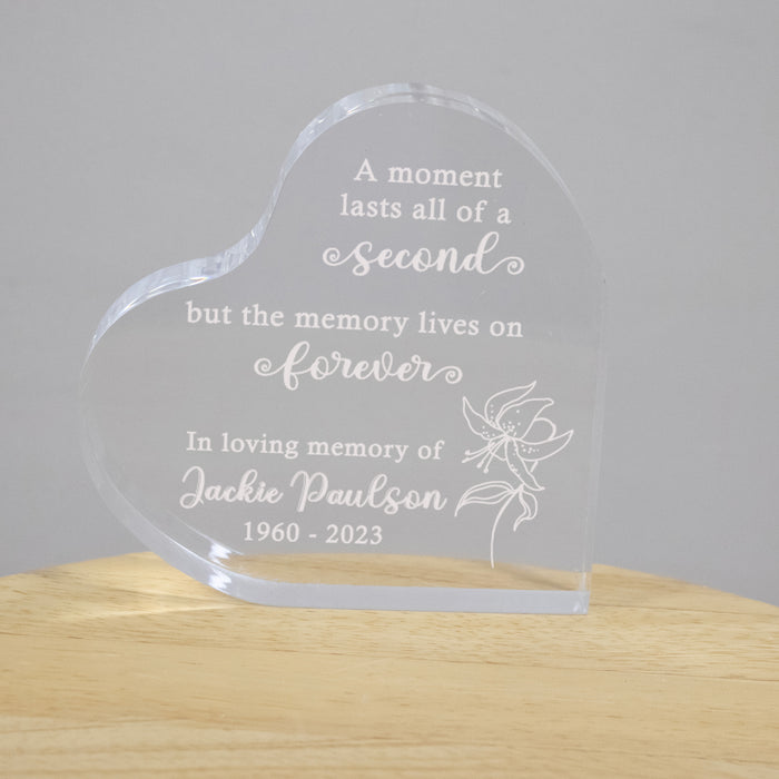 Personalized "Memory Lives on Forever" Memorial Acrylic Heart Gift