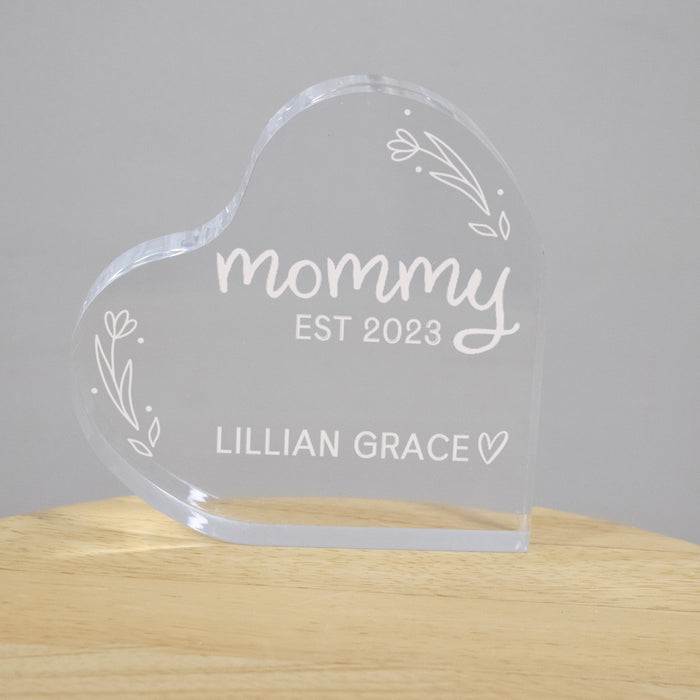 Personalized Mommy Est Acrylic Heart