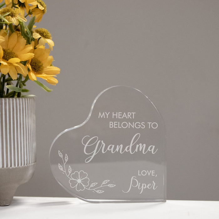 Personalized "My Heart Belongs to Grandma" Acrylic Heart
