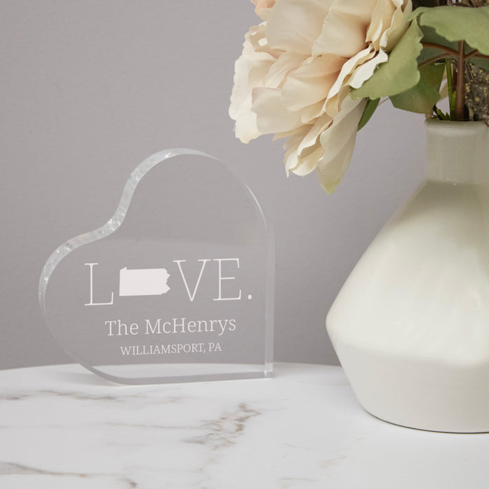 Personalized Housewarming State Love Acrylic Heart