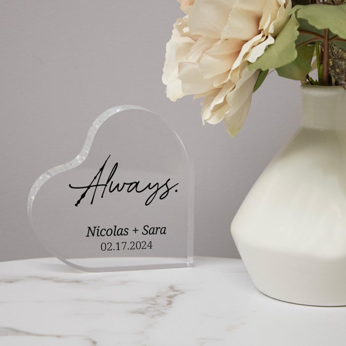 Personalized "Always" Wedding Cake Acrylic Heart Topper or Decor