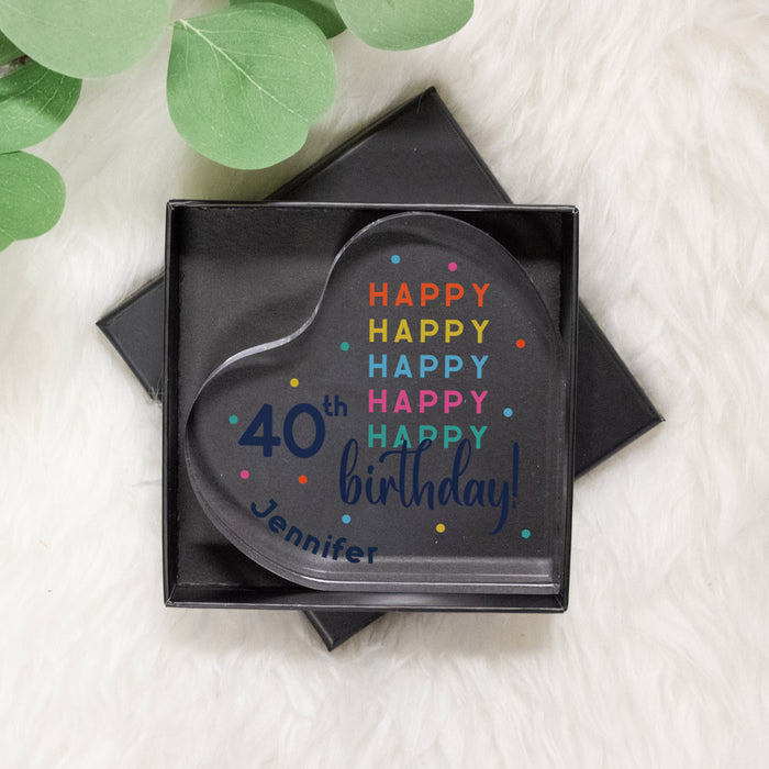 Personalized "Happy Birthday" Birthday Cake Acrylic Heart Topper Gift