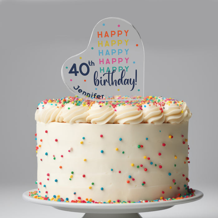 Personalized "Happy Birthday" Birthday Cake Acrylic Heart Topper Gift