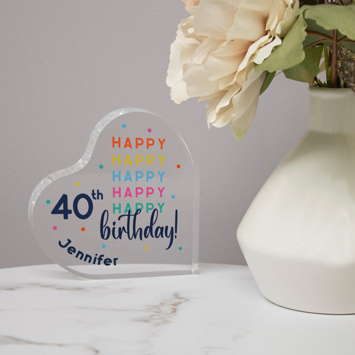 Personalized "Happy Birthday" Birthday Cake Acrylic Heart Topper Gift