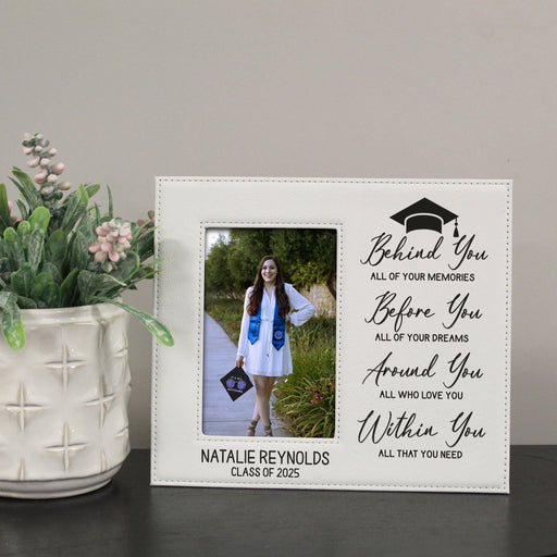 White Personalized "Behind You All Of Your Memories" Graduation Picture Frame
