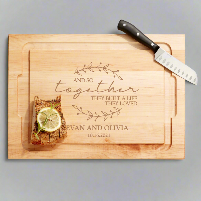 Personalized Wedding Cutting Board with "And So Together..." in Maple