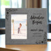 Gray 'Adventure Begins' picture frame personalized with a couple's names and wedding date