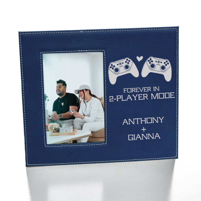 blue video controller picture frame with heart and couples names