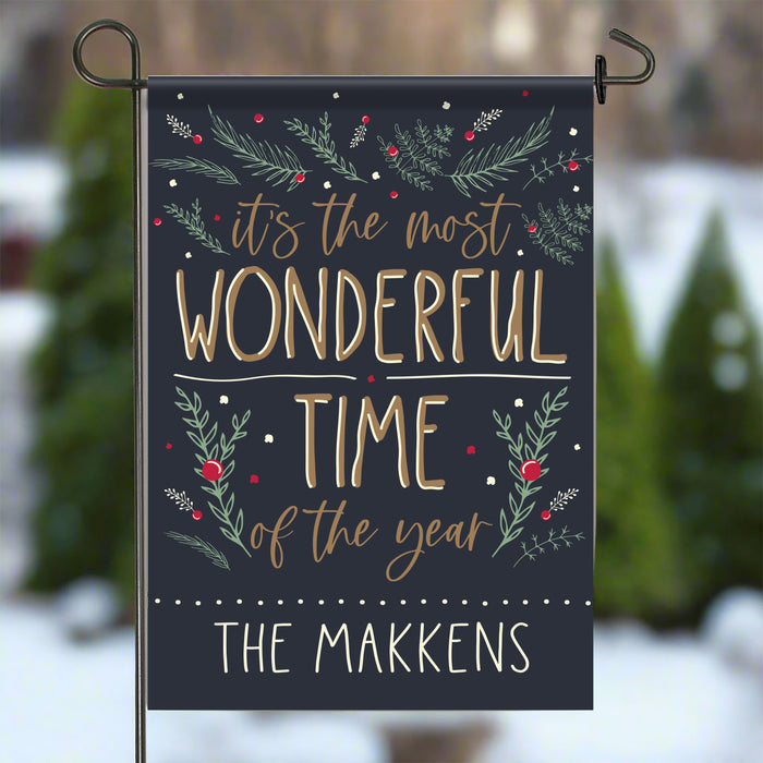 Personalized "Most Wonderful Time of Year" Christmas Garden Flag Sign