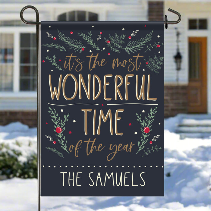 Personalized "Most Wonderful Time of Year" Christmas Garden Flag Sign