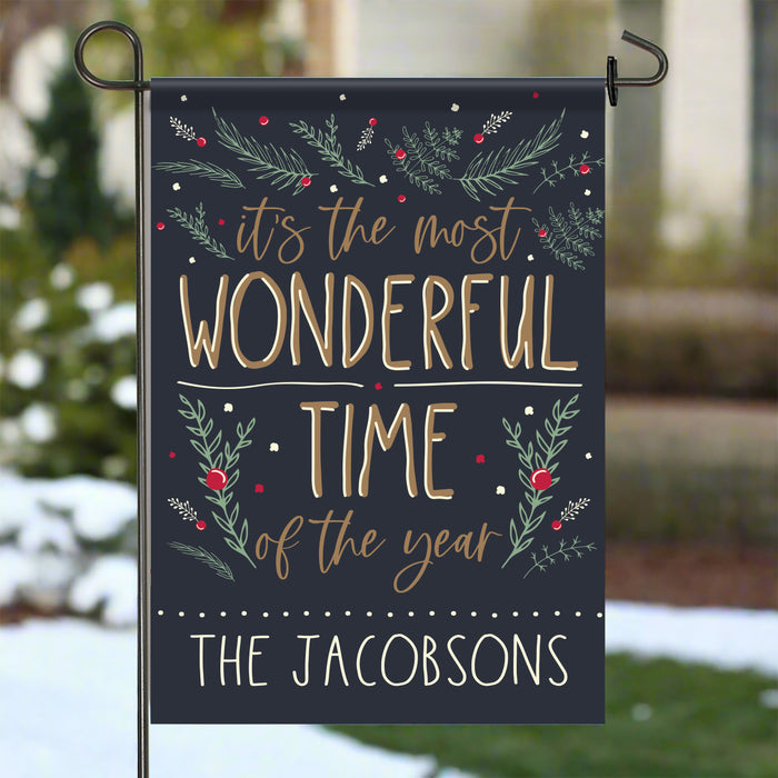 Personalized "Most Wonderful Time of Year" Christmas Garden Flag Sign