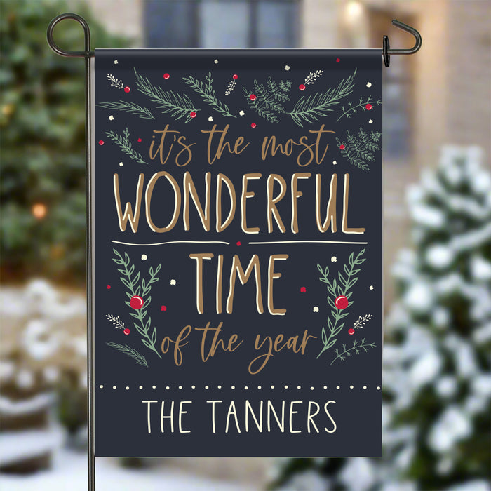 Personalized "Most Wonderful Time of Year" Christmas Garden Flag Sign