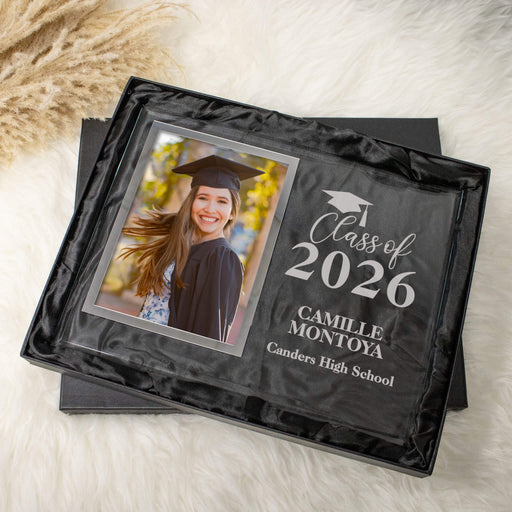 Graduation-themed photo frame with a portrait of a graduate and 'Class of 2026' text.