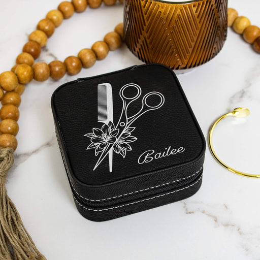 Black personalized hair stylist jewelry box
