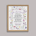 Framed print with floral religious design and text on a gray background