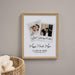 Rustic wood framed graduation gift deigned with then and now polaroid pictures of the graduate and is personalized with their name and school