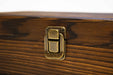 Wooden whiskey smoker set box with a brass latch on a white background
