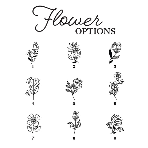 Chart showing nine different flower options for the Grandma's Garden tree swing