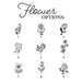 Chart showing nine different flower options for the Grandma's Garden tree swing