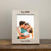 Wooden photo frame with 'Boy Mom' and personalization text, displaying a family photo.