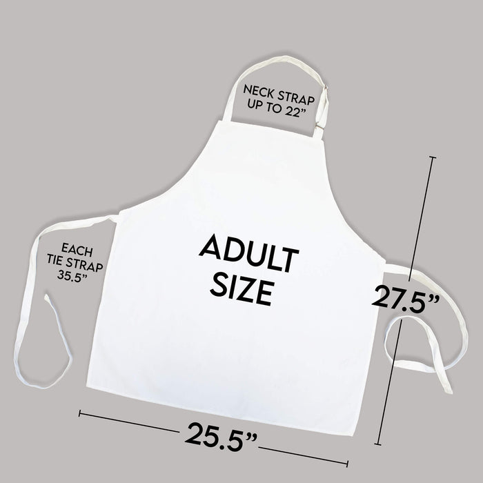 Adult white apron with measurements on a gray background