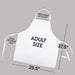Adult white apron with measurements on a gray background