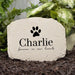 Dog Memorial Garden Stone Customized with Pet's Name, a dog paw print, and the saying 'forever in our hearts'