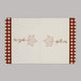 Thanksgiving kitchen towel designed with a maple leaf, custom name, and rust colored gingham on a gray background